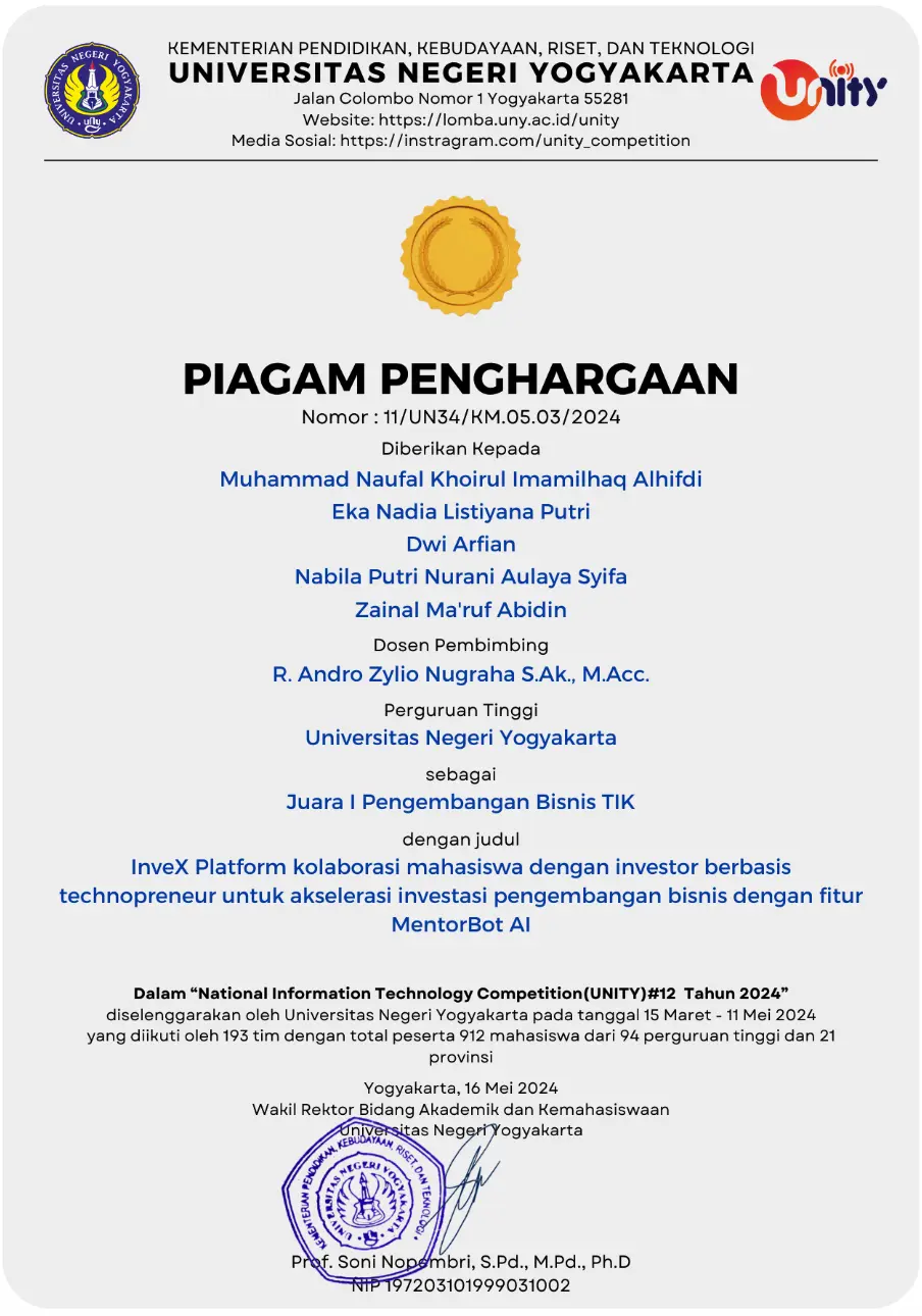 Juara 1 Bisnis TIK UNITY 2024