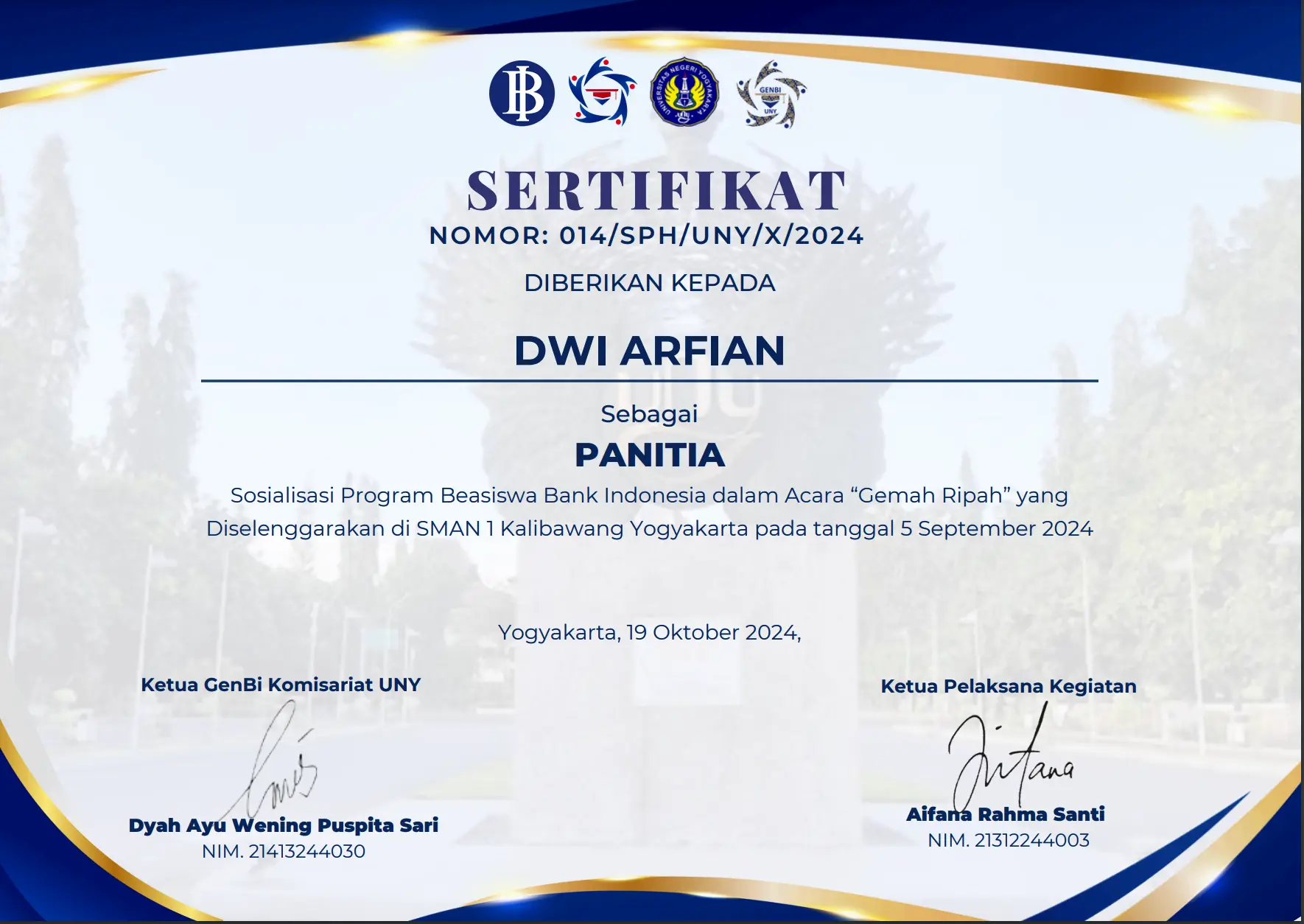 Sertifikat Panitia Gemah Ripah